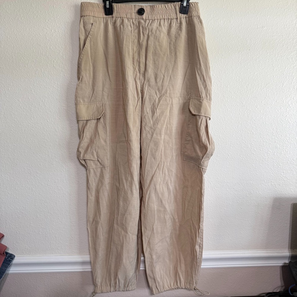 Joie Cargo Jogger Pants Women XL Beige Elastic Waist Lightweight Utility Classic